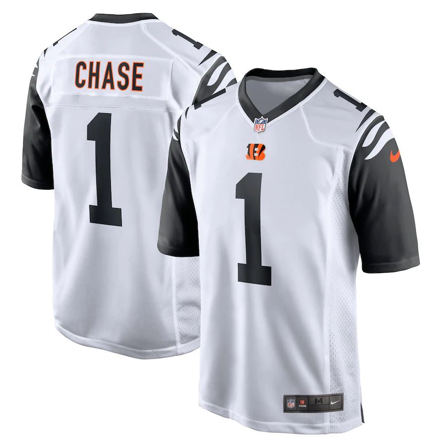 Men Cincinnati Bengals 1 Ja Marr Chase Nike White Alternate Game Player NFL Jersey